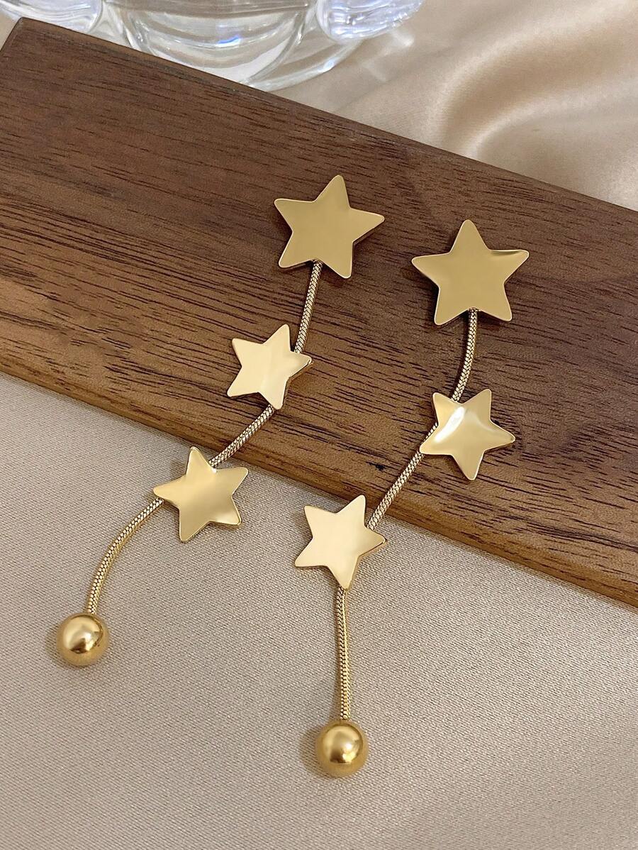 1Pair Five Pointed Star Tassel Earrings Elegant Dangle Earrings For Women Fashion Dangle Earrings For Party Daily Jewelry Birthday Gifts