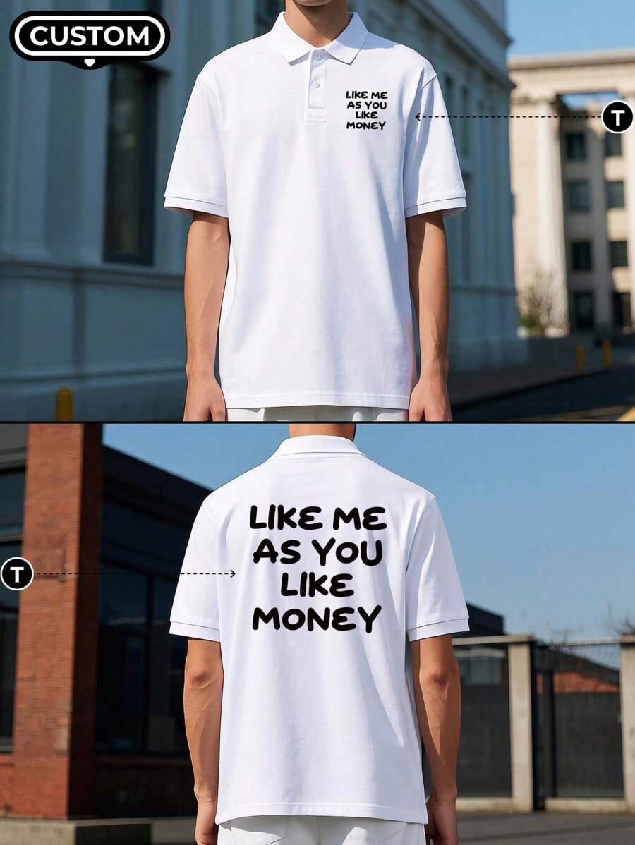 Customized Personalized Men's White Polo Shirts. You Can Add Text On Both The Front And Back. Customize Creative Text And Give It As A Gift To Friends. Custom T-Shirt.