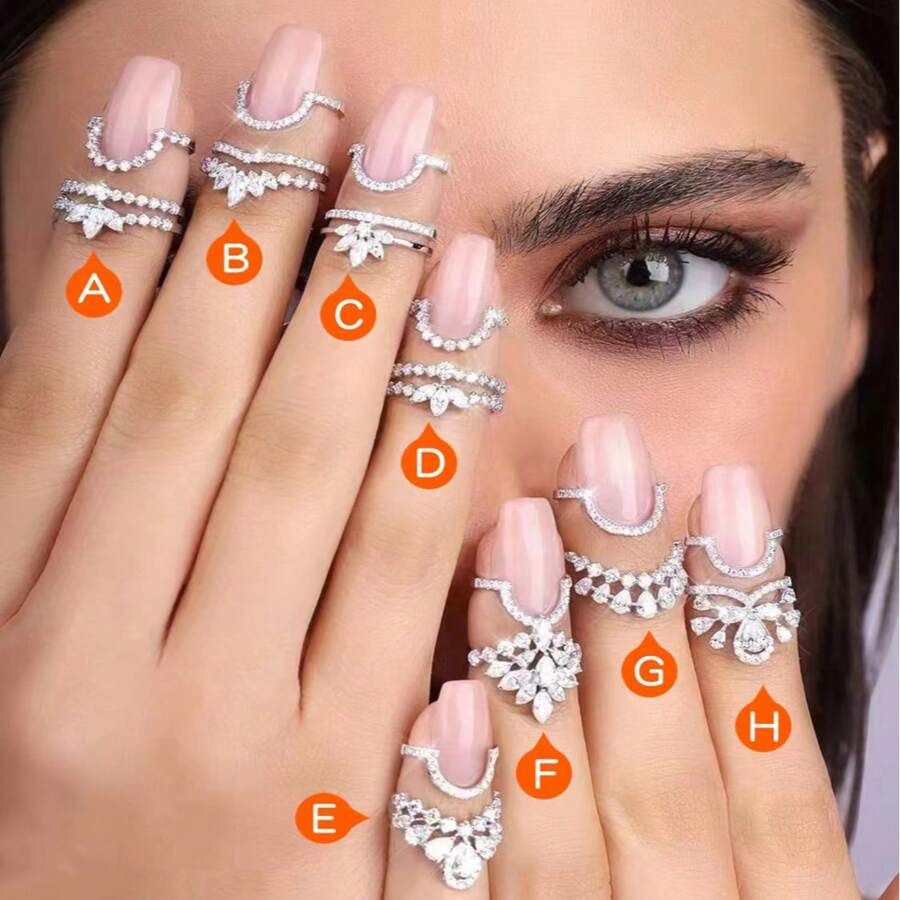 1pc Minimalist Elegant Cubic Zirconia Flowers 18K Gold Nail Rings For Women, Adjustable Statement Jewelry, Suitable For Daily Wear And Gift