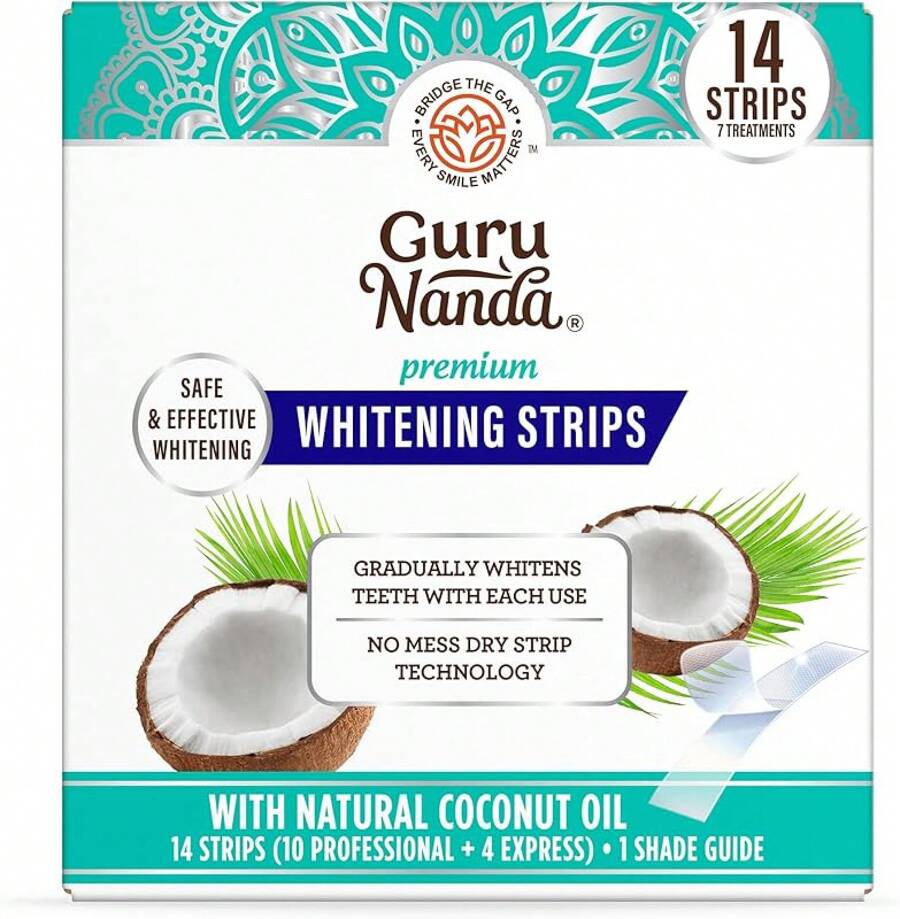 GuruNanda Teeth Whitening Strips - 7-Day Treatment With Non-Slip, Dry Strip Technology - Whitening Designed With Care For A Brighter Smile