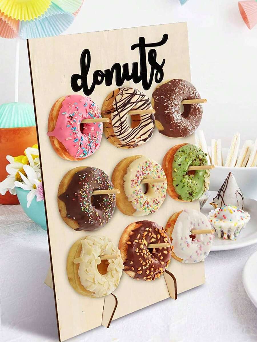 1 Set Donut Wanddisplay Ständer aus Holz, wiederverwendbarer Donut Halter Platte für 9 Donuts, Donut Speisen Buffet Display für Hochzeiten, Baby-Shower, Geburtstags-Feiern und mehr Dekorationen