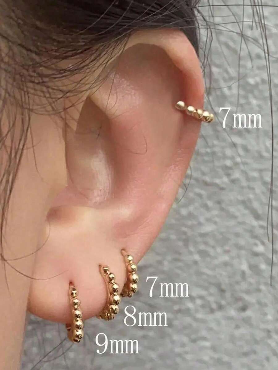 2Pcs Simple Fashion Small Round Bead Hoop Earrings For Women Men Vintage Gold Silver Color Copper Metal Huggie Earrings Female Punk Minimalist Jewelry Accessory