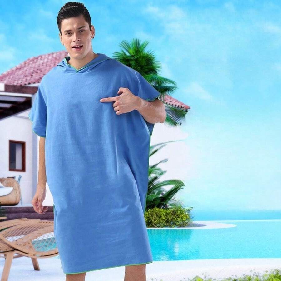 1pc Ultra-Fine Fiber Wearable Bath Towel, Bathrobe, Beach Quick-Dry Bathrobe, Adult Swimming Hooded Absorbent Towel (Actual Item Reference: Image 8, The Worn Effect Is The Same As The Main Image)