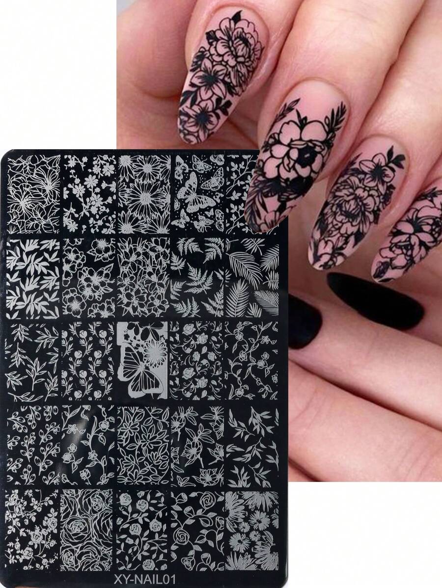 3D Spring Summer Flower Nail Stamping Plate Floral Leaves Nail Art Plate For Stamping Stamping Nails Stencil Templates Transfer Printing Mold Manicure Tools