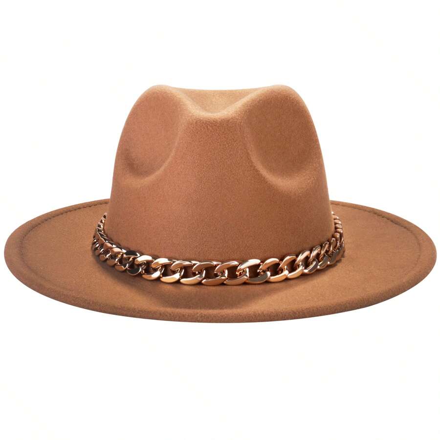 JEWELRYWE Men's And Women's Wide-Brimmed Jazz Hats, Classic Felt Hats, Fedora Hats, Panama Hats With Chains