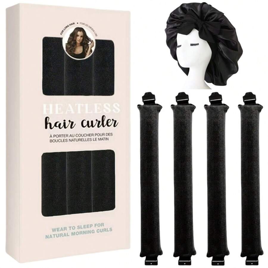 5 Piece Set No-Heat Curler, Bow Curlers, Shower Cap Set, Create Big Waves Sleeping Curlers, Satin Sleep Cap & Accessories, Multi-Function Styling Accessories Suitable For All Hair Types, Suitable For Work, Yoga, Cooking, Sports And More, Hair Styling, Hair Stuff, Curly Hair Products ,Hair Accessories