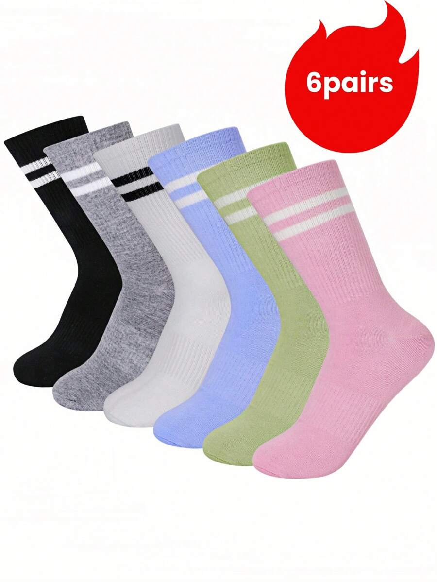 1/5/6/10/12 Pairs Solid Color Elastic Bottom Unisex Outdoor Sports Riding Running Mid-Calf Socks
