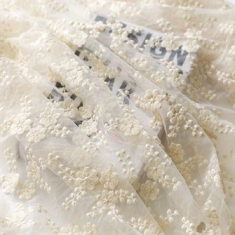 Soft Tulle, Beige And White Embroidered Mesh Lace Fabric, Suitable For Making Curtains And Tablecloths, And For DIY Fabric Sewing By Hand