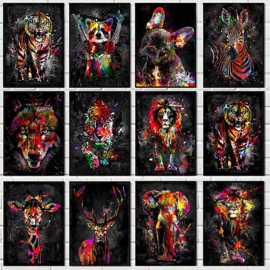 1pc Wall Arts Posters Optional Frame Animals Abstract Colorful Lion Animal Canvas Painting Graffiti Wall Art Picture Artwork Modern Posters And Prints Home Decor