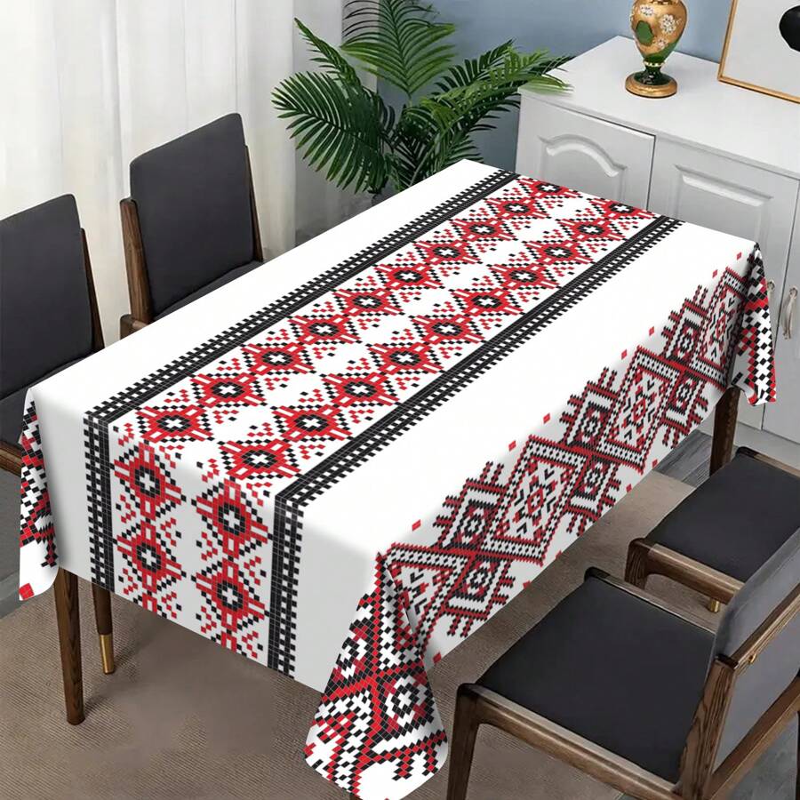 1pc Boho Style Tablecloth - Traditional Retro Pattern, Durable Polyester Fabric, Great For Home, Kitchen, Dining Room, Party & Holiday - Indoor/Outdoor Use