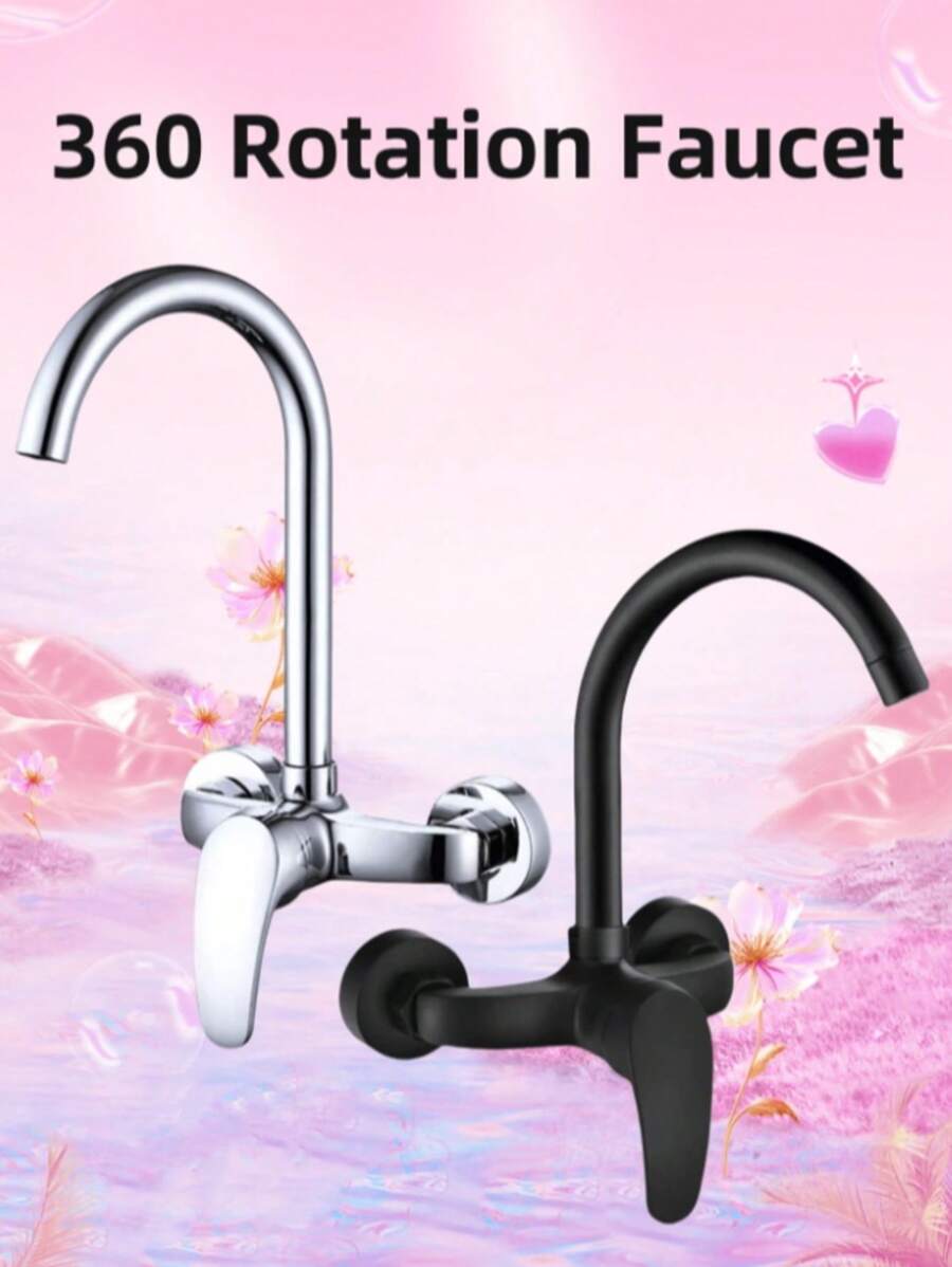 1pc 360 Rotation Faucet Brass Chrome Cold And Hot Water Power Swivel Kitchen Sink Mixer Tap Single Handle(Chrome, Black,Selectable)