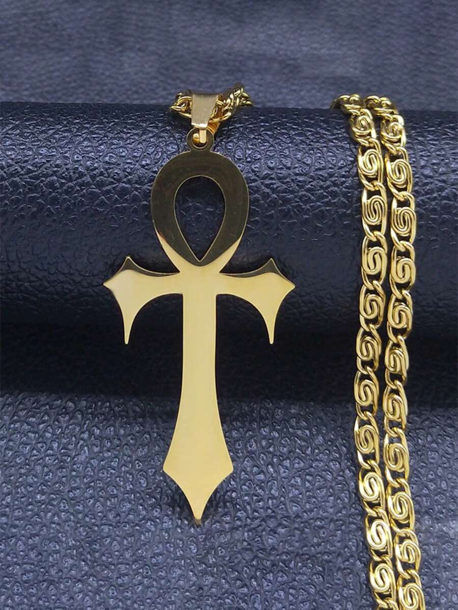 Collar de cruz ankh egipcia para mujeres/hombres, color dorado de acero inoxidable, amuleto, joyería de protección