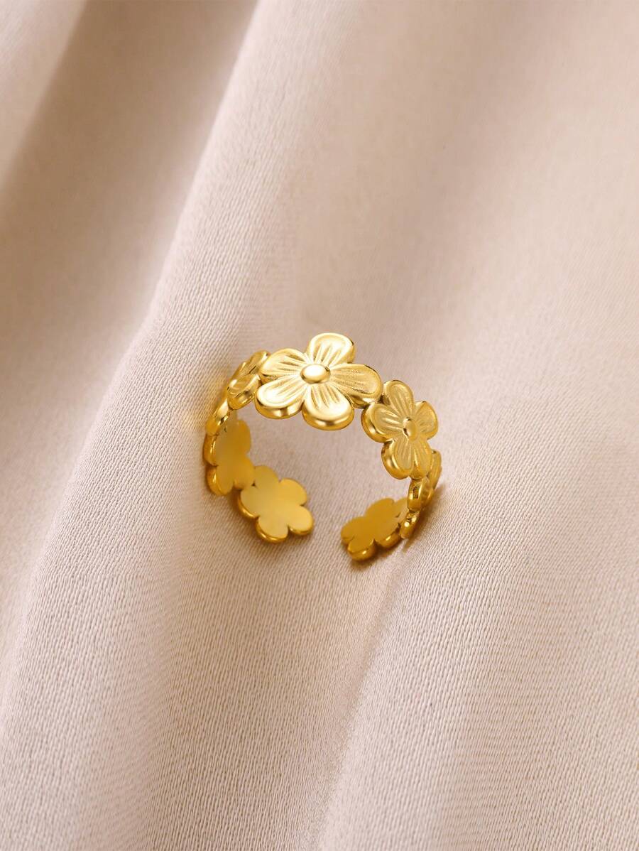 1 Pieza Anillo de Pétalos de Flor de Acero Inoxidable para Mujer, Dama, Elegante Chapado en Oro de 18k, Anillo de Boda Diario, Regalo de Joyería para Fiestas