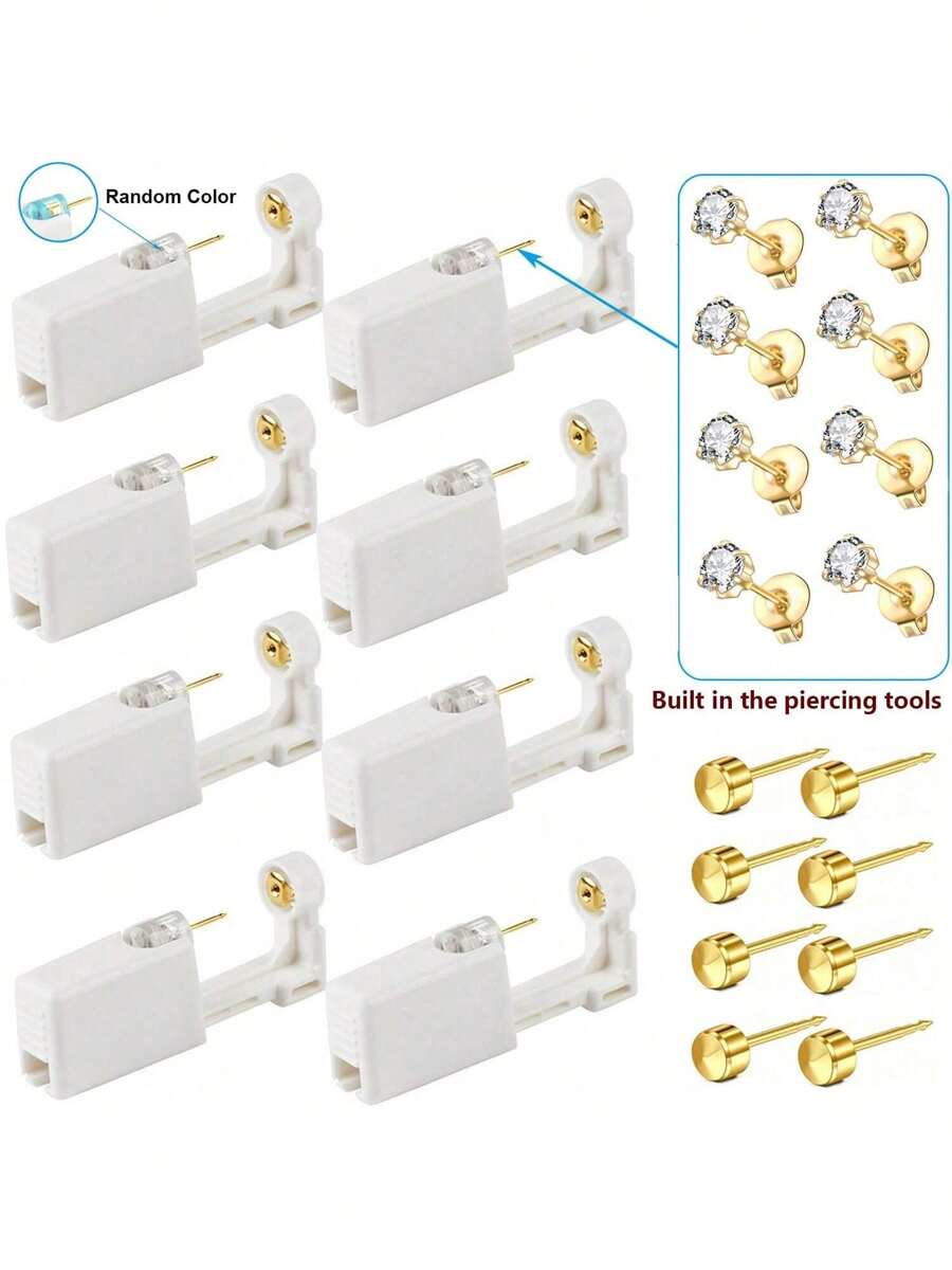 Kit de perçage d'oreilles, pistolet à percer les oreilles jetable avec boucles d'oreilles à strass cubique de 5 mm pour femmes, kit de perçage des oreilles à domicile