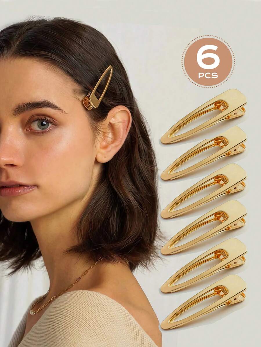 Set de 6 pinzas de pelo de metal chapado en oro con gota de agua, pinzas para el pelo de cocodrilo para mujeres, adecuado para uso diario, viajes y vacaciones, y fiestas festivas