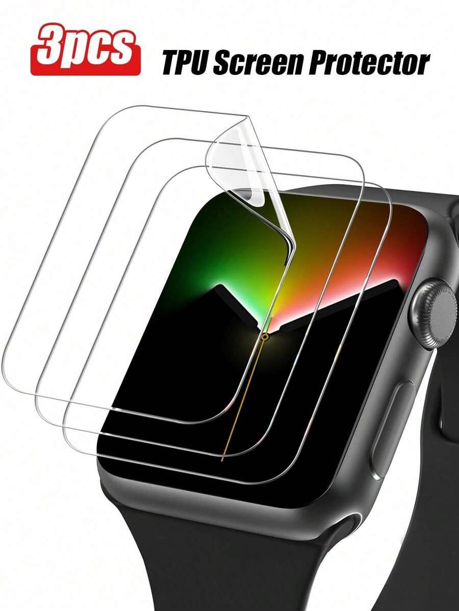 3pcs TPU Screen Protector Film, Soft Protective Film, Compatible With All Watch Cases, 24-Hour Self-Healing, Anti-Scratch, Water-Resistant, Anti-Fingerprint, Anti-Drop, Suitable For Series 1-10, SE, Ultra Full-Curved TPU Screen Protector Gift For Birthday, Family, Friends Watch Screen Protector, Watch Cover, Watch Accessories