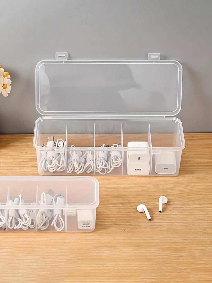 1PC Transparent Storage Box, Simple Storage Bag, Long Strip Organizer Case For Digital U Disk, Charger, Earphone, Mobile Phone Accessories, Data Cable, Charger, Desktop Storage & Organizer Box For Home, Office. School Supplies,Back To School