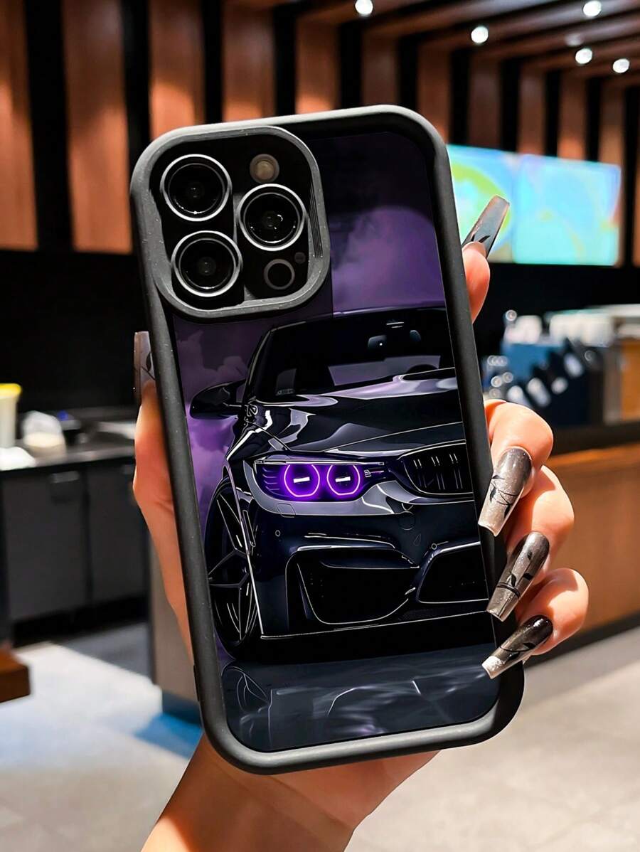 1 pieza Funda de teléfono a prueba de caídas y gruesa de coche de carreras morado apta para 11 12 13 14 11Pro Max 12Pro Max 13Pro Max 14Pro Max XR 15 15PRO 15PROMAX 16 16plus 16promax
