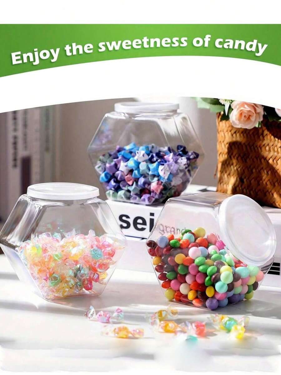 1/3/5 pezzi Barattoli di caramelle esagonali con coperchi - Contenitori di stoccaggio in plastica trasparente, adatti per snack, biscotti, cibo per animali domestici e sacchetti di caffè - Scelta perfetta per l'organizzazione della cucina
