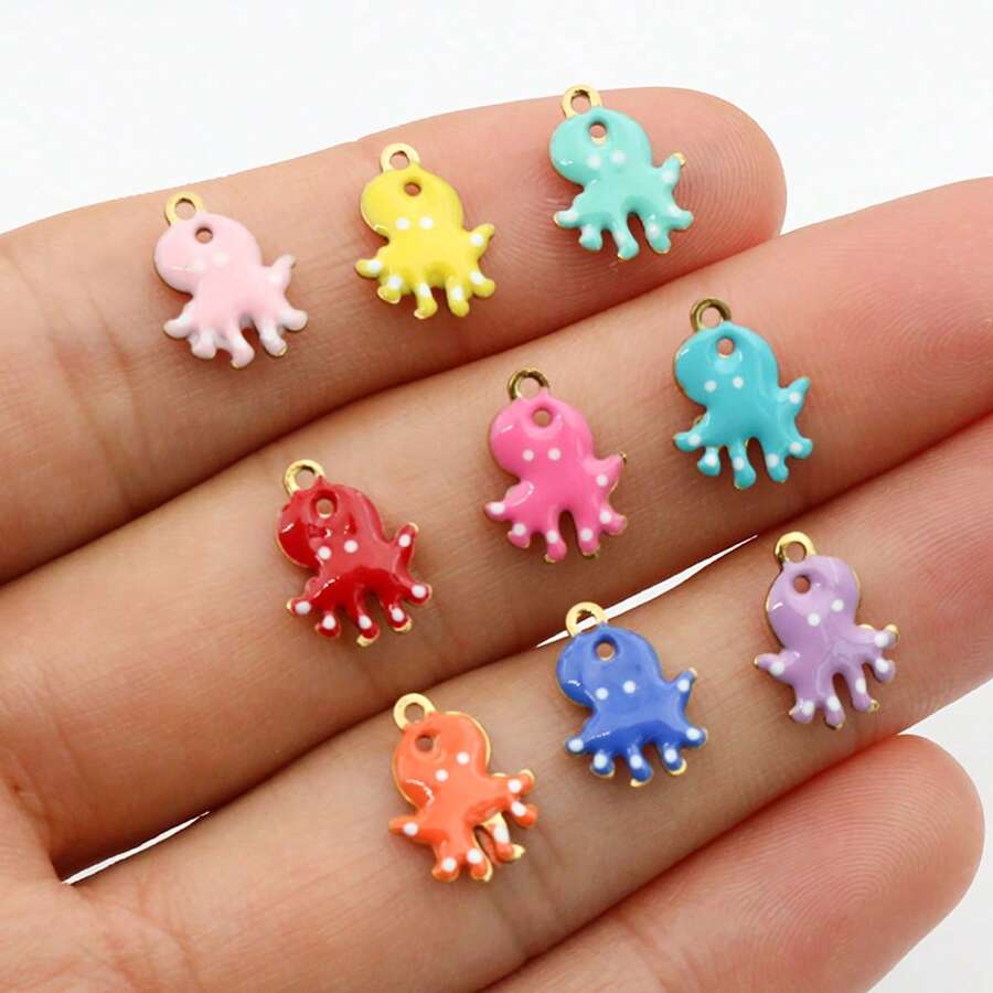 10 pièces de 12x9mm Breloques mignonnes en émail d'octopus en acier inoxydable. Accessoires pour créations de bijoux en acier inoxydable.