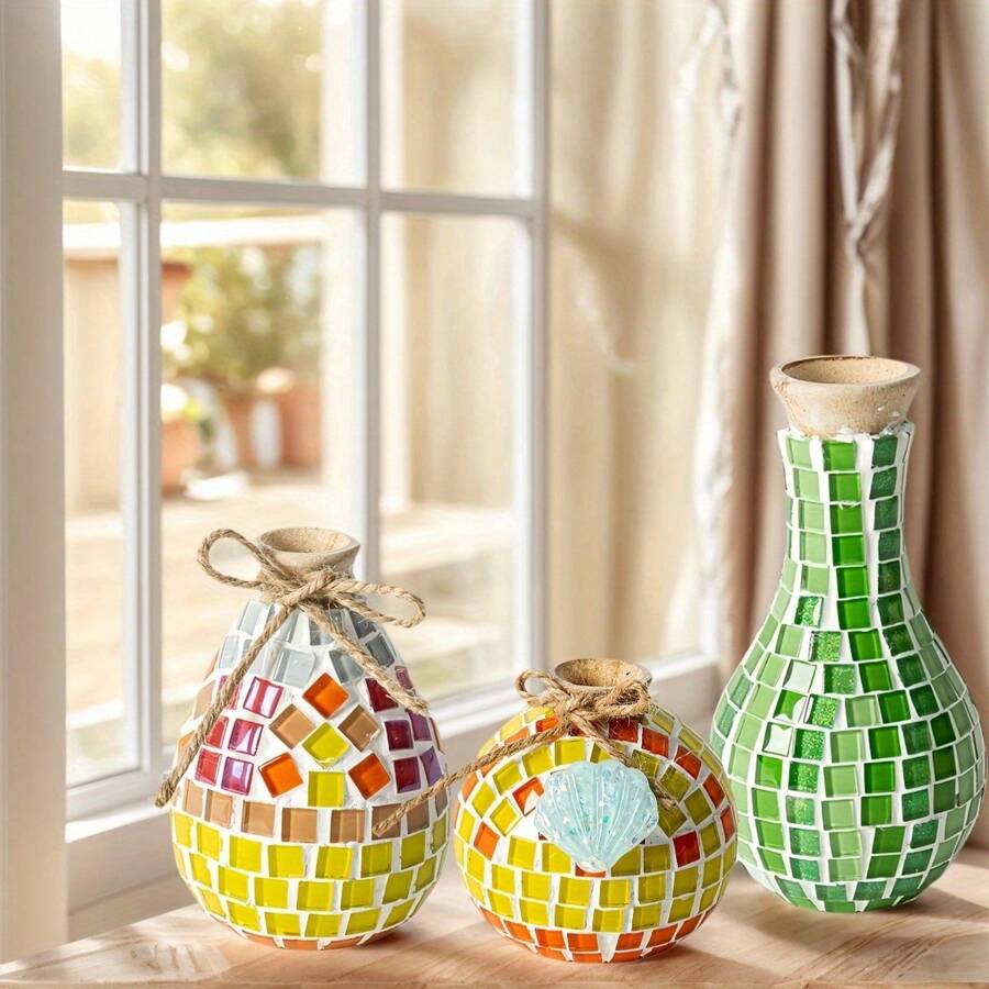 3pcs/Set Mosaic Wood Mini Vase, DIY Wood Vase Crafts, Blank Small Vase For Handmade, Vase Bottom Material
