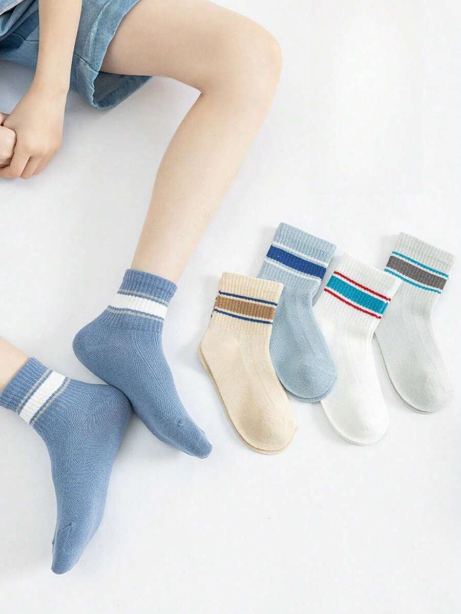 10 pares/5 pares/1 par de calcetines de tripulación de unicolor y a rayas, transpirables y que absorben la humedad, estilo deportivo, para niños y adolescentes, adecuados para primavera y verano, regalos de festividades