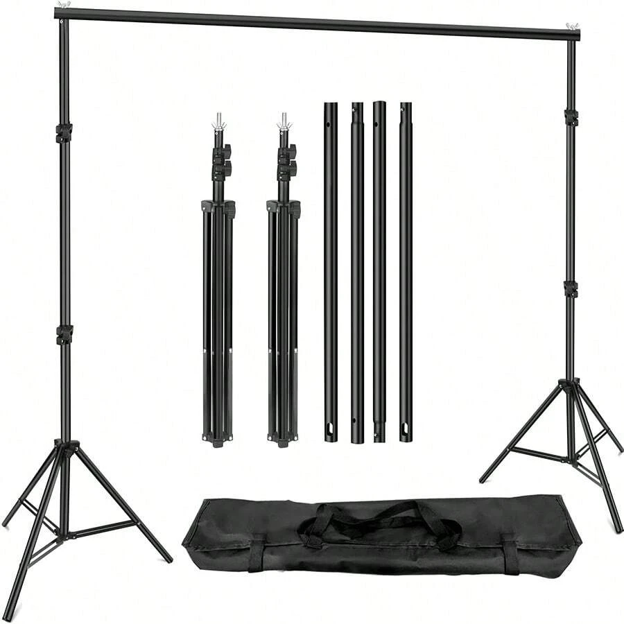1Set Photo Studio Backdrop Support Kit Includes 2Pcs Background Brackets,Splicing Crossbars,Portable Bag For Carrying Hands,2X2M/2X3M/2.6X2M/2.6X3M/2.8X3M/3X3M High Adjustable Background Stand For Parties, Photoshoot, Photography, Projector Screen, Movie Screen, Wedding, Events Decoration, Balloon 