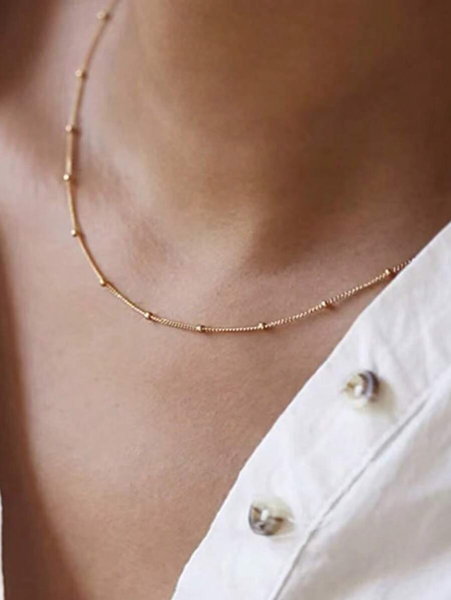 1 pieza Collar de mujer de acero inoxidable color oro, con una sola capa de perla, impermeable y resistente a la decoloración de larga duración