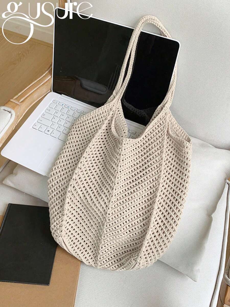 Women's Shoulder Bags Casual Straw Wicker Woven Ladies Handmade Totes Large Capacity Summer Beach Female's Messenger Bag Summer Large Capacity Crochet Knit Bag Women Woven Vintage Beach Shoulder Bag For Vacation Work Commute