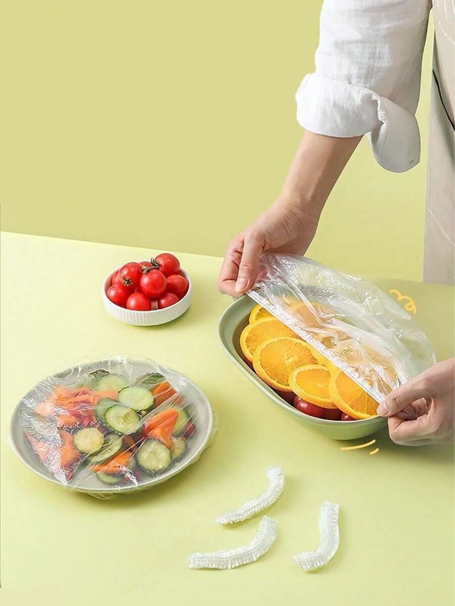100 Pcs Disposable Food Cling Film Cover Shower Head Cover Multi-Purpose Disposable Shrink Bag Disposable Shoe Cover Thickened Kitchen Cling Film Household Refrigerator Refrigerated Food Preservation Cover Elastic Telescopic Cover