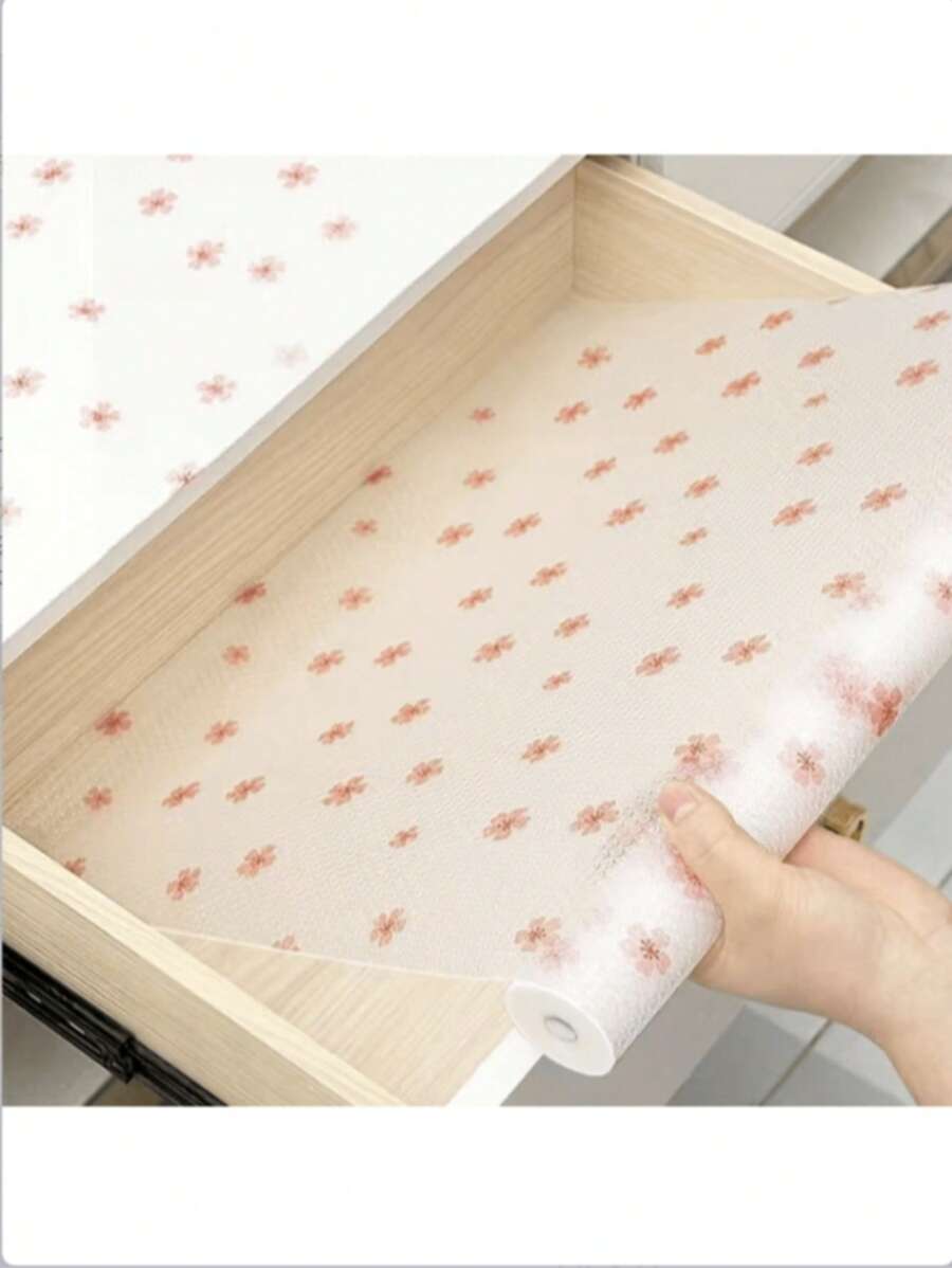 1 Roll Cherry Blossom Shelf Liners, Washable Refrigerator Mat, Waterproof Oil-Proof And Stain-Proof Cuttable Drawer Mat, Non-Slip Fridge Liner Mats Cover Pads For Freezer Glass Shelf Cupboard Cabinet, Home Kitchen Supplies/Room Decoration,Home Decor,Bedroom Decor,Room Decor,Stick On Tiles,Poster,Wall Prints,Room Decor Bedroom ,Dehumidifier For Home