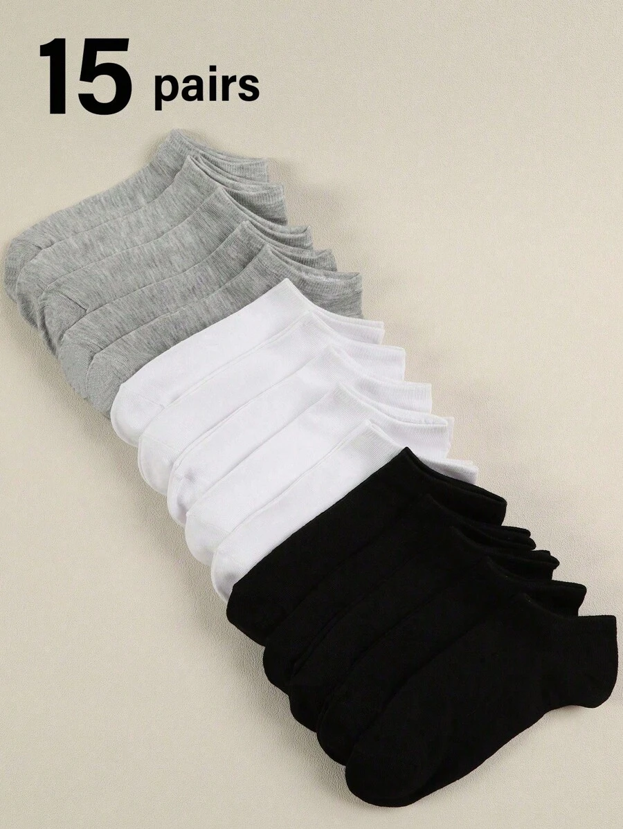 10/15 Pares Meias Pretas, Brancas e Cinza para Homens/Unissex, Respiráveis e Fashionistas, Meias Casuais para Barco Absorventes de Umidade e Confortáveis, Adequadas para Uso Diário, Outdoor, Esportes em Todas as Estações