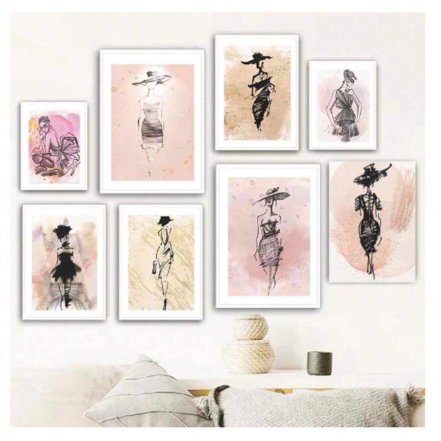 1pc Frameless Modern Fashion Women's Line Art Posters Minimalist Watercolor Fashion Wall Arts Nordic Style Living Room Bedroom Dormitory Study Bar Coffee Shop Office Room Wall Decoration Home Decoration