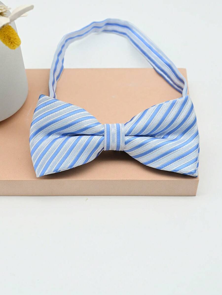 1 Peça Gravata Borboleta Masculina de Moda com Duas Camadas, Listrada em Azul e Branco, Adequada para Acessório de Colarinho para Festas e Trajes de Negócios