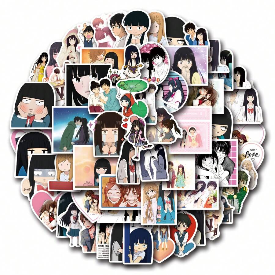 55 Piezas de Pegatinas de Kimi Ni Todoke Pegatinas de vinilo estéticas para scrapbooking, diario, portátil, parachoques, monopatín, botella de agua, computadora, teléfono, dibujos animados, casco de seguridad, pegatinas y calcomanías para automóvil