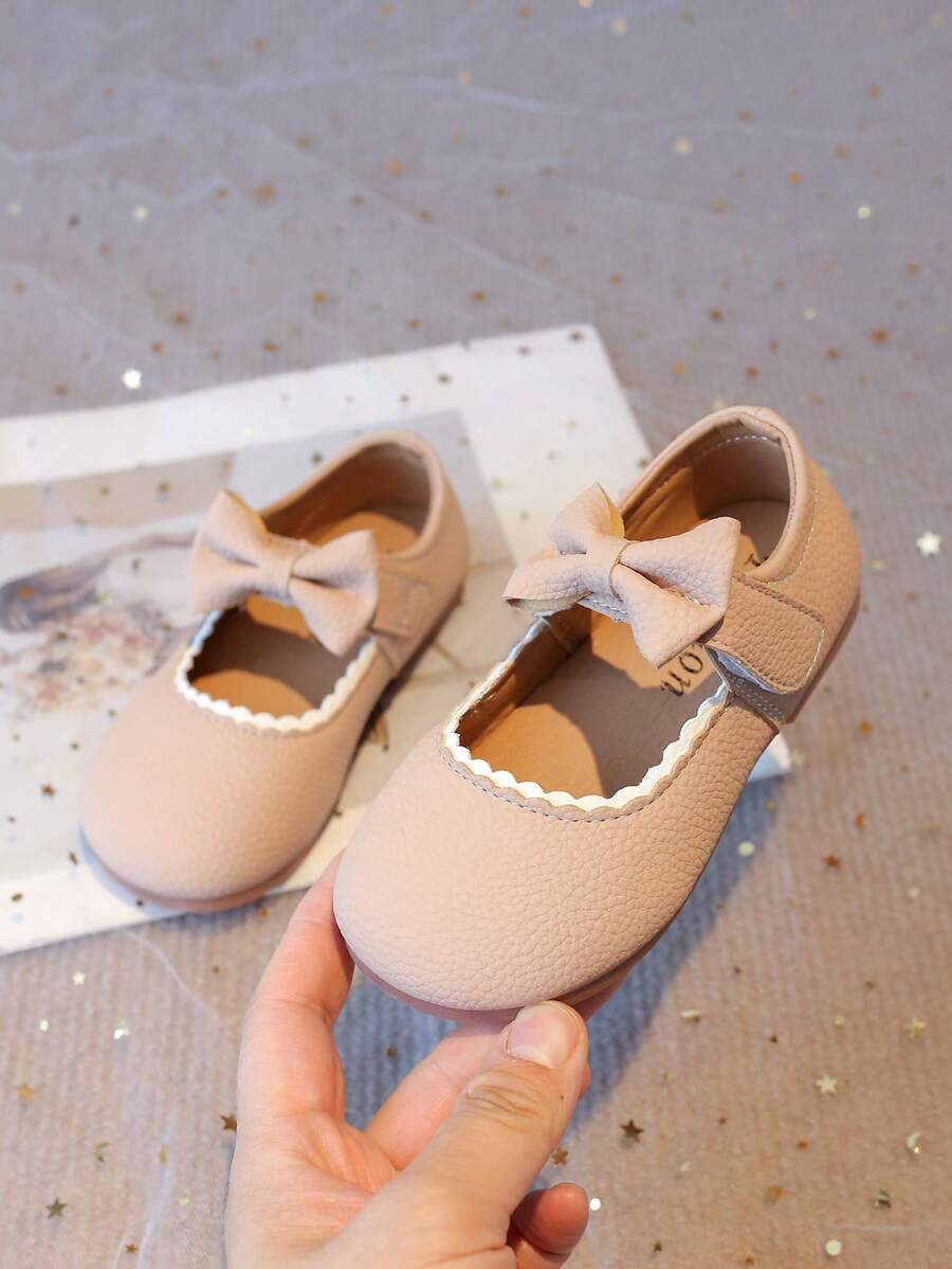 1 Pair Baby Girls' Bowknot Decor Hook And Loop Casual Flat Shoes, Soft Sole Non-Slip Loafers, Suitable For All Seasons