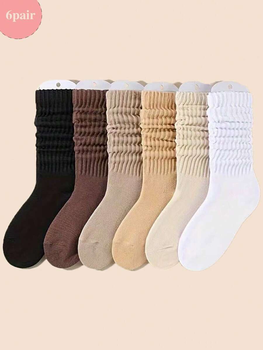6 Pairs Women Colorful Crew Socks, Casual Mid-Calf Socks, Versatile Daily Wear