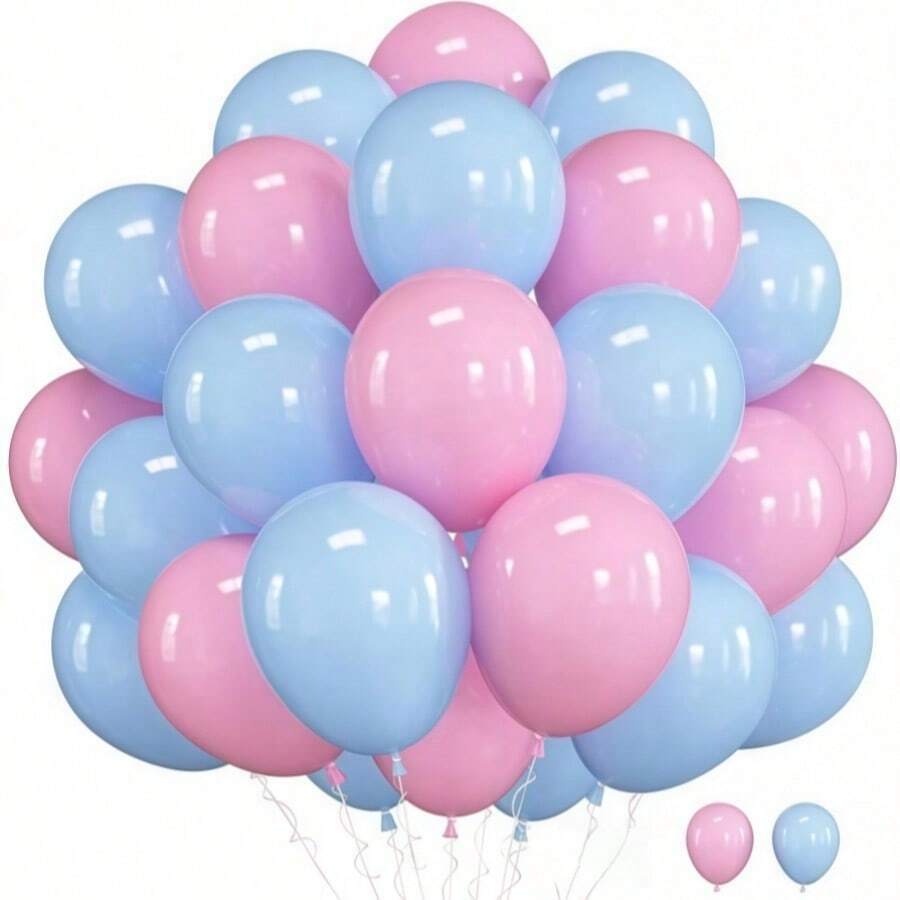 50 pezzi Palloncini in lattice rosa e blu da 10 pollici, adatti per gender reveal, anniversari, feste di compleanno, decorazioni per principesse, matrimoni, decorazioni per interni ed esterni