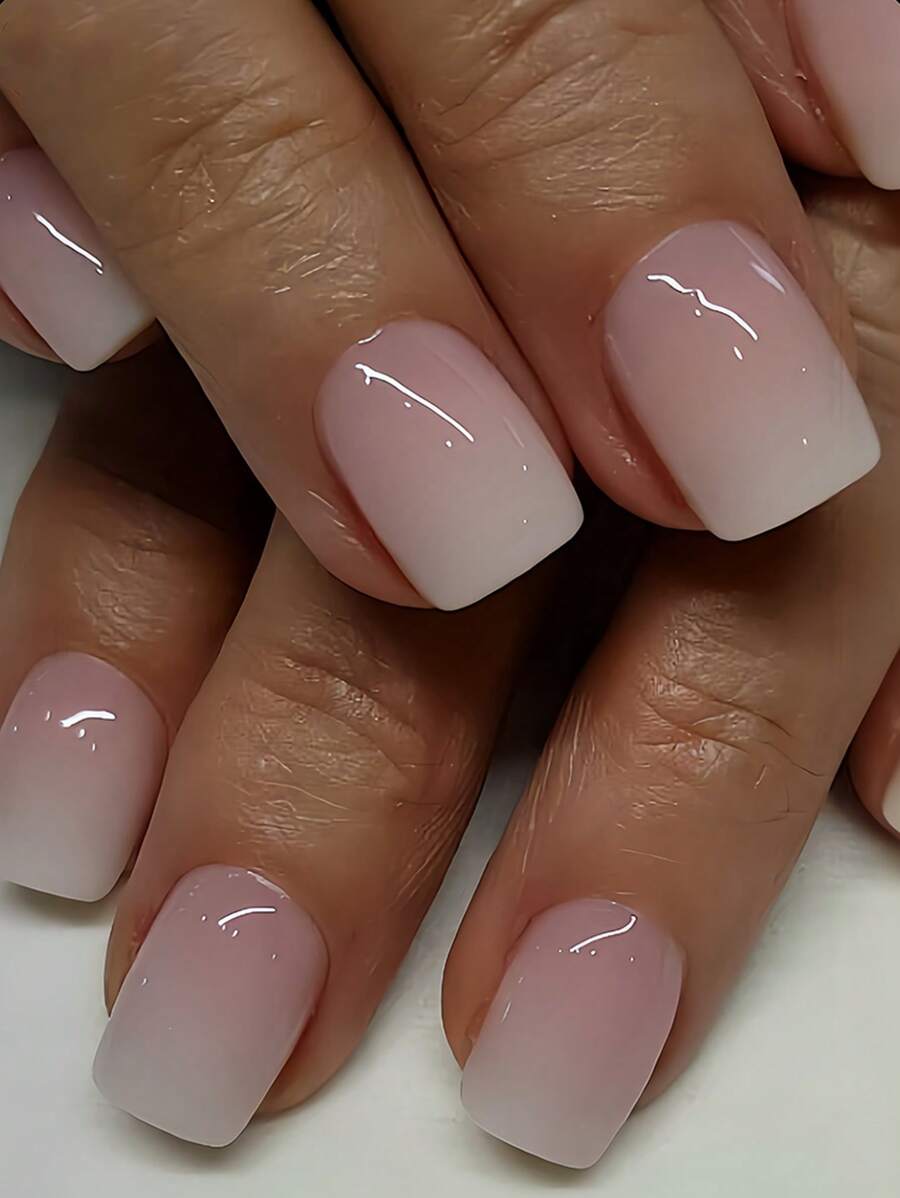 24 pezzi di unghie finte corte e quadrate in stile ombré minimalista, set di arte di unghie in gel, adatto per feste, balli o uso quotidiano