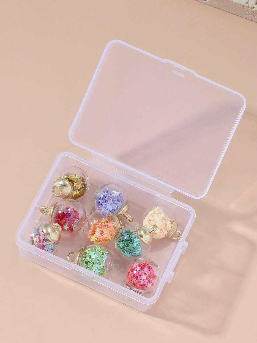 9pcs/Set Colorful Mini Transparent Star Sequin Crystal Glass Ball Pendant For DIY Earrings, Keychains, Accessories