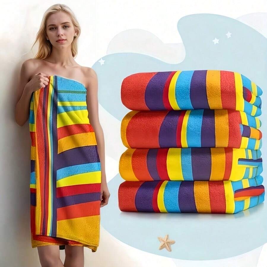 1pc Super Soft Microfiber Beach Towel, Water-Absorbent Quick-Dry Anti-UV Adult Beach Towel With Rainbow Pattern, For Travel, Swimming Pool