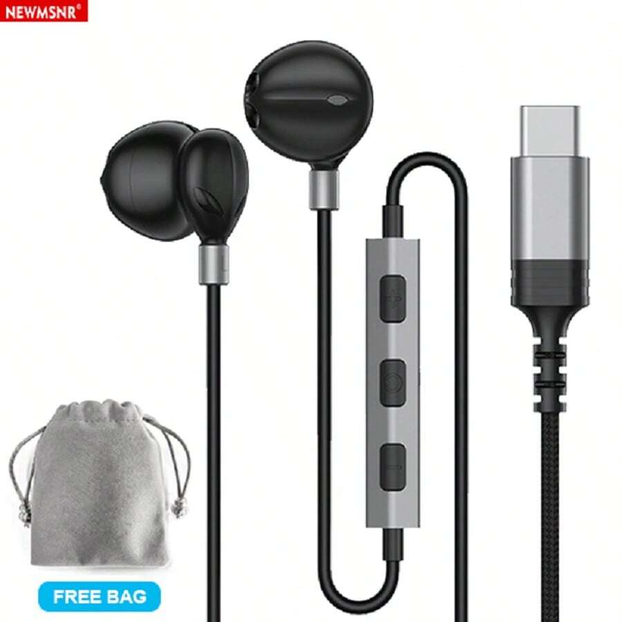 Écouteurs de type HIFI Type-C et 3,5 mm avec contrôle filaire magnétique. Écouteurs intra-auriculaires HIFI avec graves. Compatibles avec et Galaxy. Écouteurs avec micro mains libres.
