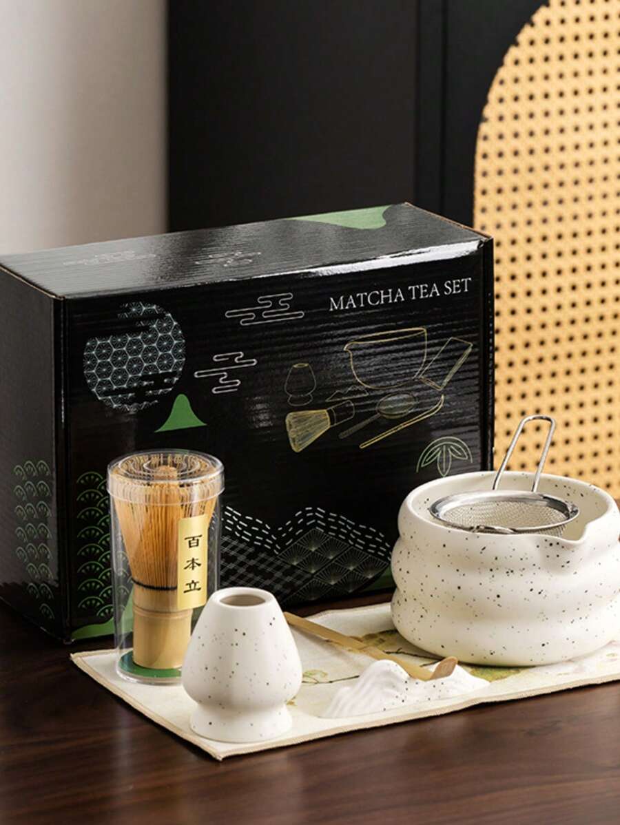 7pcs Set Japanese Matcha Tea Set, Including Matcha Bowl With Spout, Matcha Whisk & Holder, Bamboo Matcha Scoop & Stainless Steel Sifter, Ombre Green Matcha Set For Tea Enthusiasts Back To School