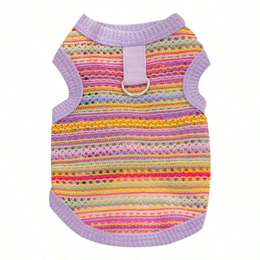 Purple Hollow Breathable Mesh Pet Vest, Bohemian Style Breathable Sleeveless Pet Shirt Dog Cat Summer Lightweight Clothes
