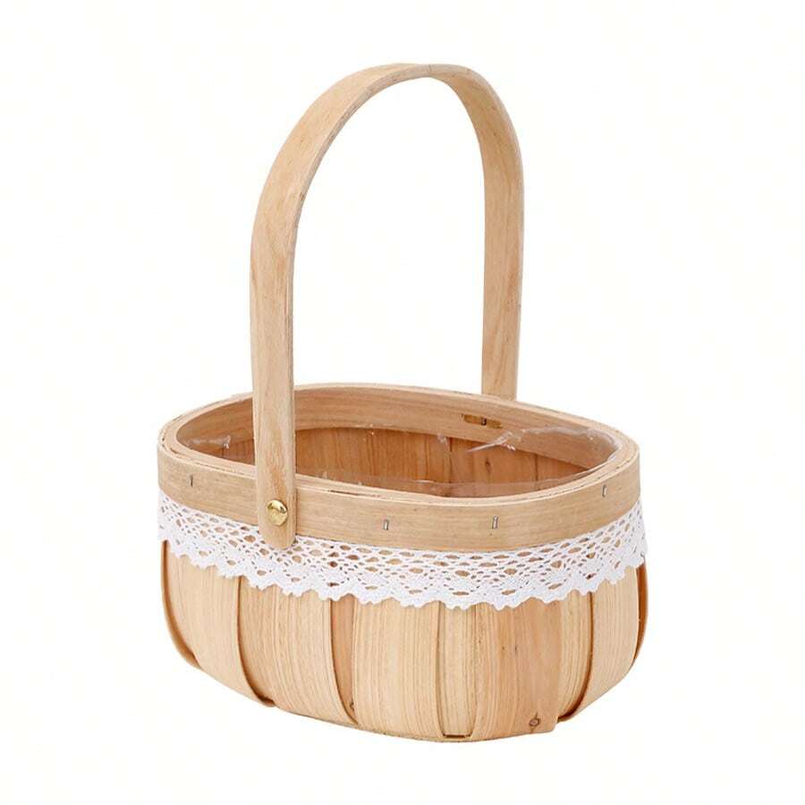 1 pieza Cesta de picnic tejida, cesta de flores de mimbre hecha a mano, cesta de almacenamiento de verduras, cesta para plantas suculentas, decoración y almacenamiento del hogar (diseño de encaje vintage o nuevo al azar, sin impacto en el uso)