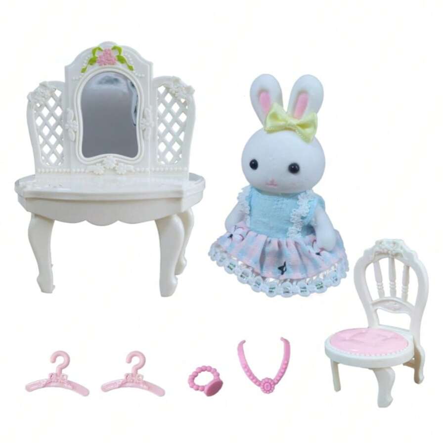 Set de regalo de casa de muñecas Mini White Rabbit con una bonita muñeca White Rabbit y divertidos accesorios de mobiliario para mayores de 3 años (Dresser-Home Scene)