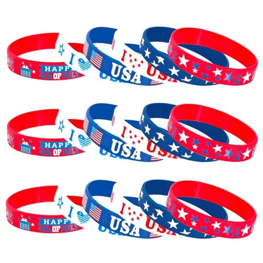 6-Piece Set Of American Flag Men's And Women's Accessories, Rubber Wristbands, Sports Wristbands, Silicone Wristbands With Red, White, And Blue Star Patterns, Holiday Commemorative, Birthday Gifts, Sports Wristbands, Beach Accessories