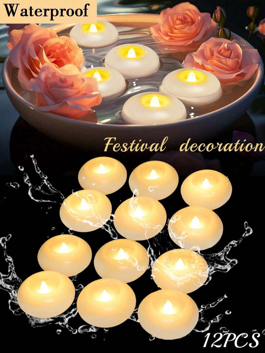 2/6/12/24 piezas Velas LED a batería sin llama, de plástico blanco resistente al agua, con 200+ horas de duración, luces de vela LED, aptas para jarrones/piscina/baño/jacuzzi/San Valentín/centros de mesa de boda/decoración de boda