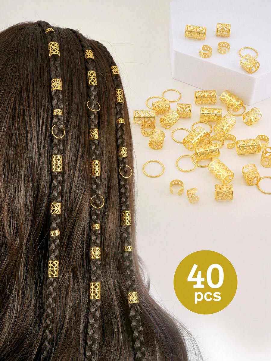 40 Stücke/Set Vintage Cut Out Haaringe, Haarmanschetten aus Legierung, Haarspangen mit Schlaufen, Haraccessoires, Sommerschmuck für geflochtene Haare