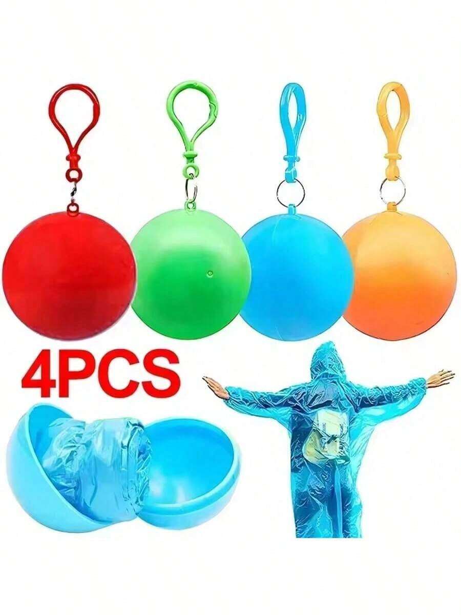 4pcs Colorful Mini Portable Raincoat Ball Thickened Disposable Waterproof Emergency Adults Rain Ponchos Cape Keyring